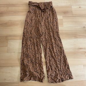 Linen leopard print tie high waisted pants